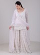 Cream Heavy Embroidered Net Palazzo Suit With Short Kurti